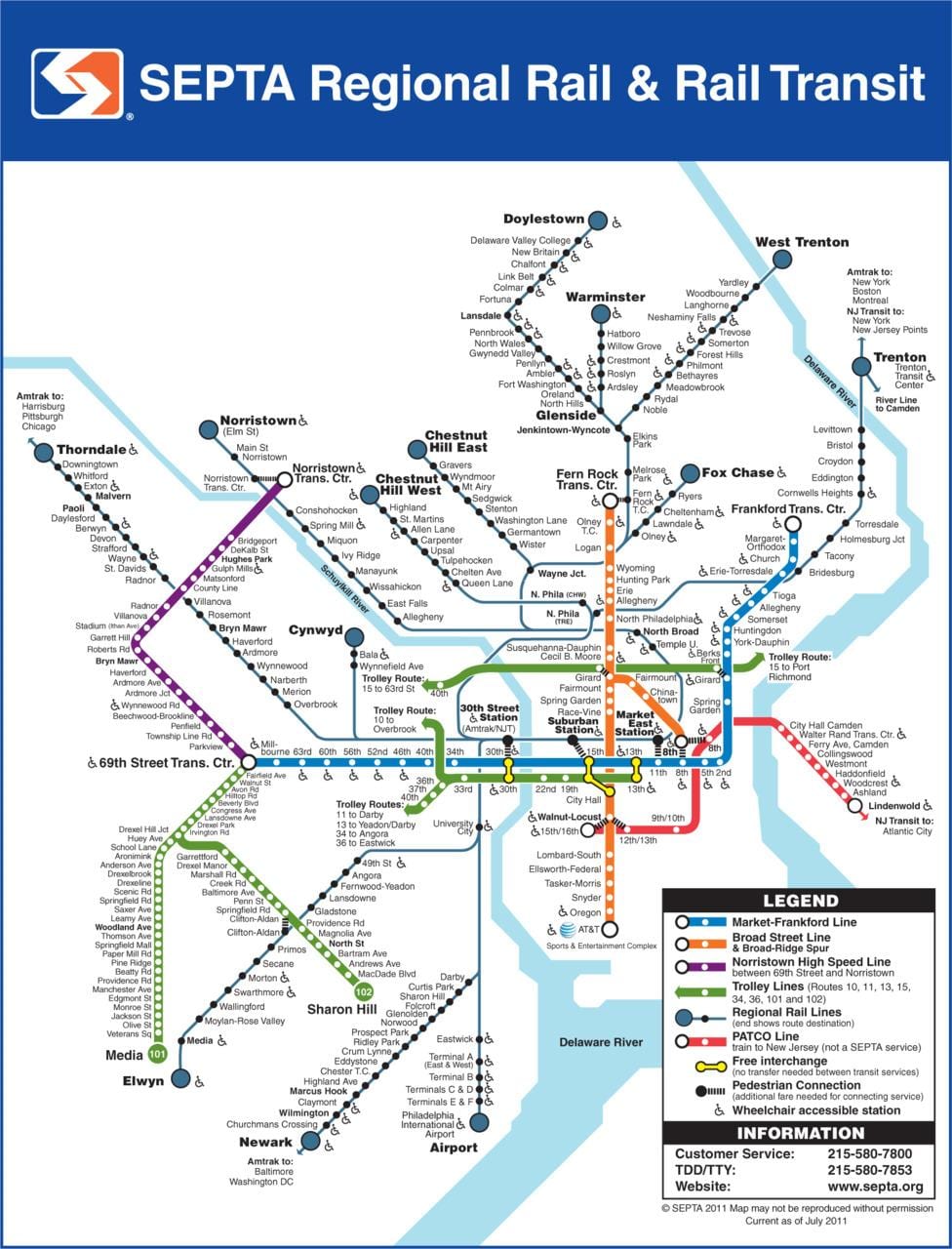 Septa ਨਕਸ਼ਾ ਫਿਲਡੇਲ੍ਫਿਯਾ
