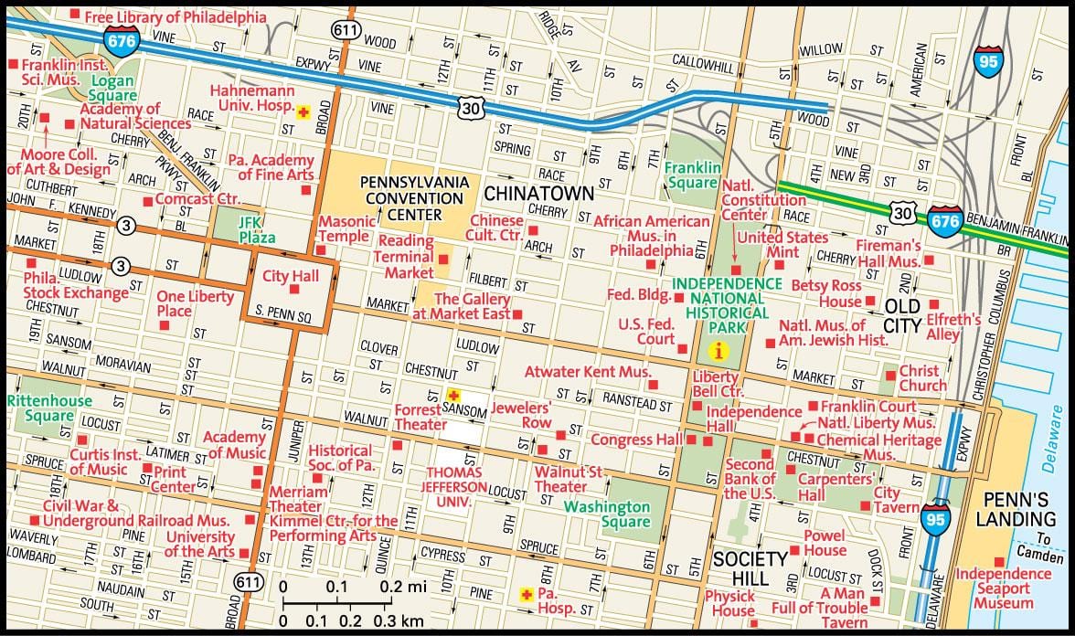ਨਕਸ਼ਾ ਦੇ downtown ਫਿਲਡੇਲ੍ਫਿਯਾ