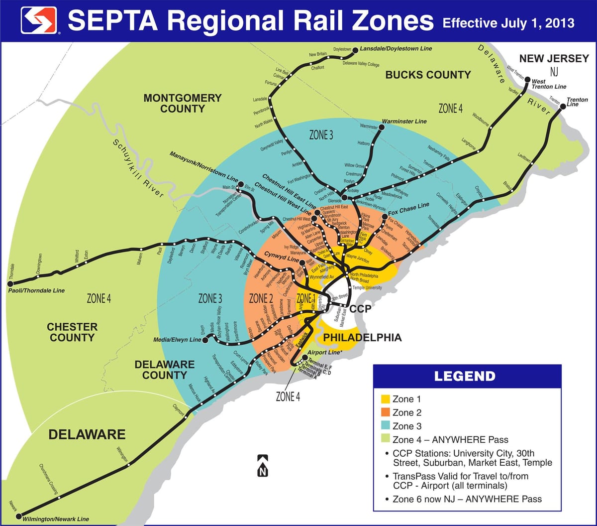 ਨਕਸ਼ਾ ਦੇ Septa ਜ਼ੋਨ